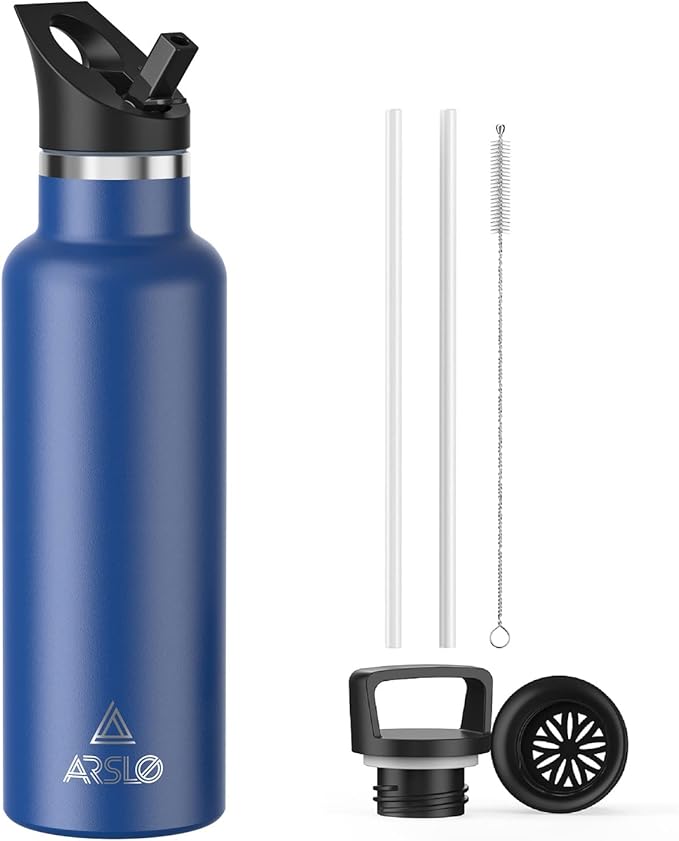 Stainless Steel Double Wall Water Bottles, Vacuum Insulated Bottle With Straw Lid, Insulated Water Bottle Keeps Water Cold for 24 Hours, Hot for 12 Hours, Hiking, Sports