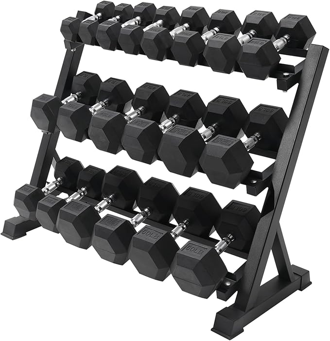 RITFIT 650/550/450/350/300/310/260/210/200/180/150/100 LB Rubber Hex Dumbbells Set with Optional Dumbbell Rack, Multi Weight Set to Choose, Ideal for Home Gym and Fitness