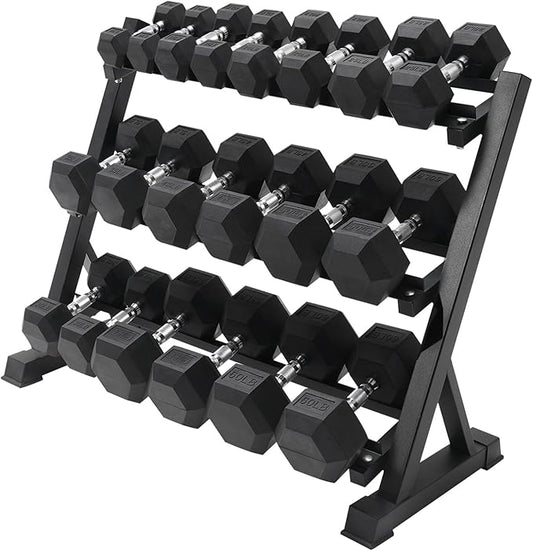 RITFIT 650/550/450/350/300/310/260/210/200/180/150/100 LB Rubber Hex Dumbbells Set with Optional Dumbbell Rack, Multi Weight Set to Choose, Ideal for Home Gym and Fitness