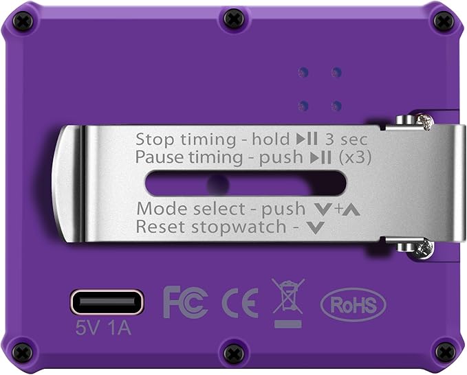 8200 Interval Timer, Stopwatch with Backlight, USB-C Rechargeable Clock (Purple)