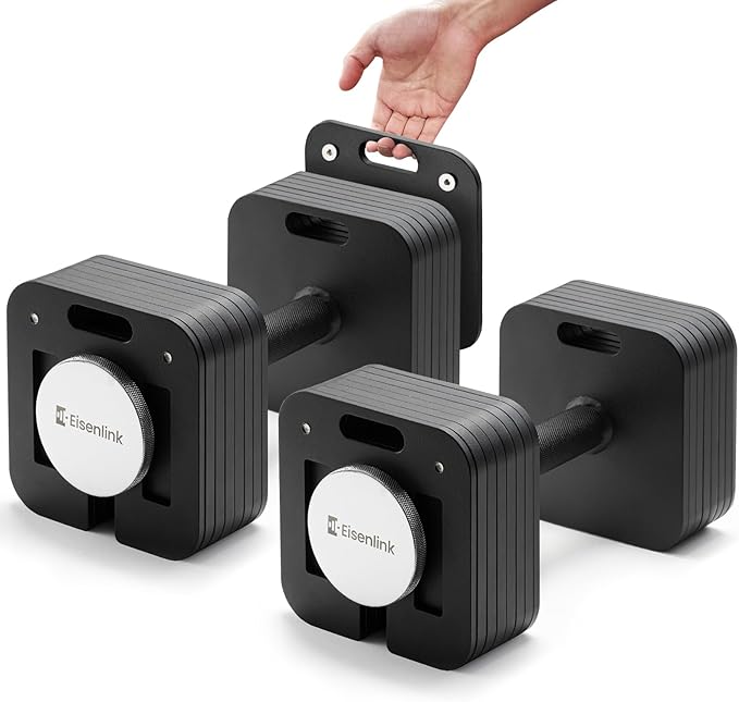 Eisenlink Adjustable Dumbbell Set, 10-50/80lb, 5lb Increments, Quick-Lock Square Weight Dumbbells for Home Gym Fitness (50/80lb×2)