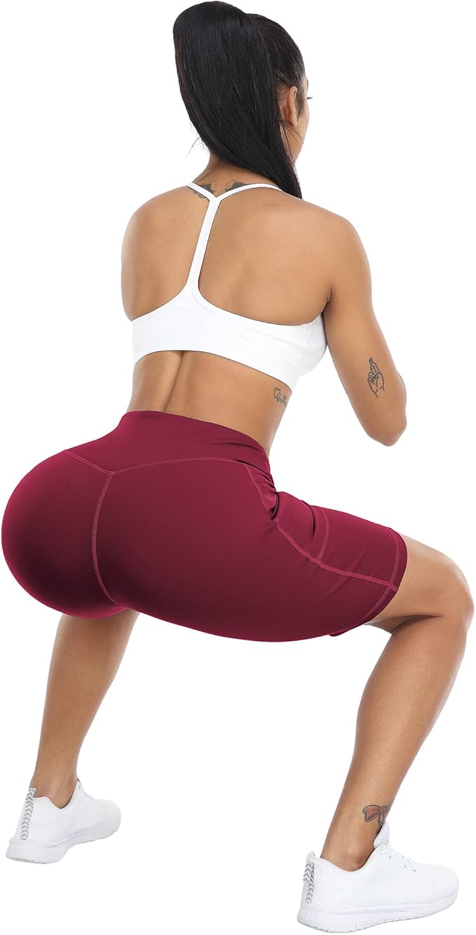 WHOUARE 4 Pack Biker Yoga Shorts with Pockets for Women,High Waisted Athletic Running Workout Gym Shorts Tummy Control