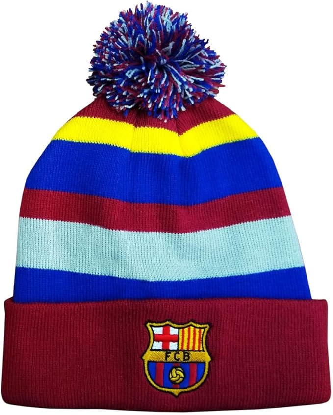 Fan Ink FC Barcelona Knit Beanie Official Licensed Winter Hat – Soft Acrylic Soccer Cap with Embroidered Crest – Unisex Warm Cold Weather Headwear for Men & Women Multicoloured