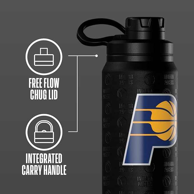 Hydrapeak x NBA Officially Licensed Indiana Pacers 26 oz Active Water Bottle with Chug Lid and Handle Reusable Stainless Steel Double Wall Insulated Sports Gift