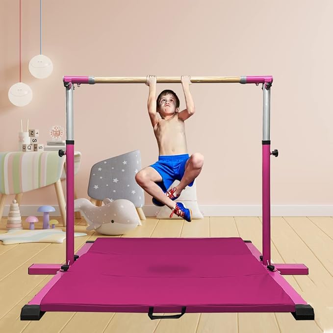 GLANT Gymnastic Kip Bar,Horizontal Bar for Kids Girls Junior,3' to 5' Adjustable Height,Home Gym Equipment,Ideal for Indoor and Home Training,1-4 Levels,300lbs Weight Capacity
