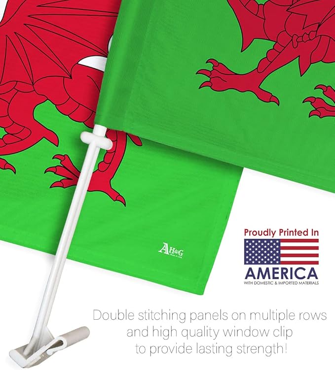 World Cup 2022 Welsh Car Flag Bandera para Carros De Welsh Auto Decorations Small Banner for Window Clip Pole Accessories FIFA Sports Fans Outdoor Flags Trophy Game Football Soccer Gifts Made in USA