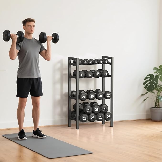 4 Tier Dumbbell Rack,Adjustable Weight Rack for Home Gym,Heavy Duty Weight Stand,600LBS Capacity Kettlebells Storage,Workout Equipment Organizer (Rack Only)