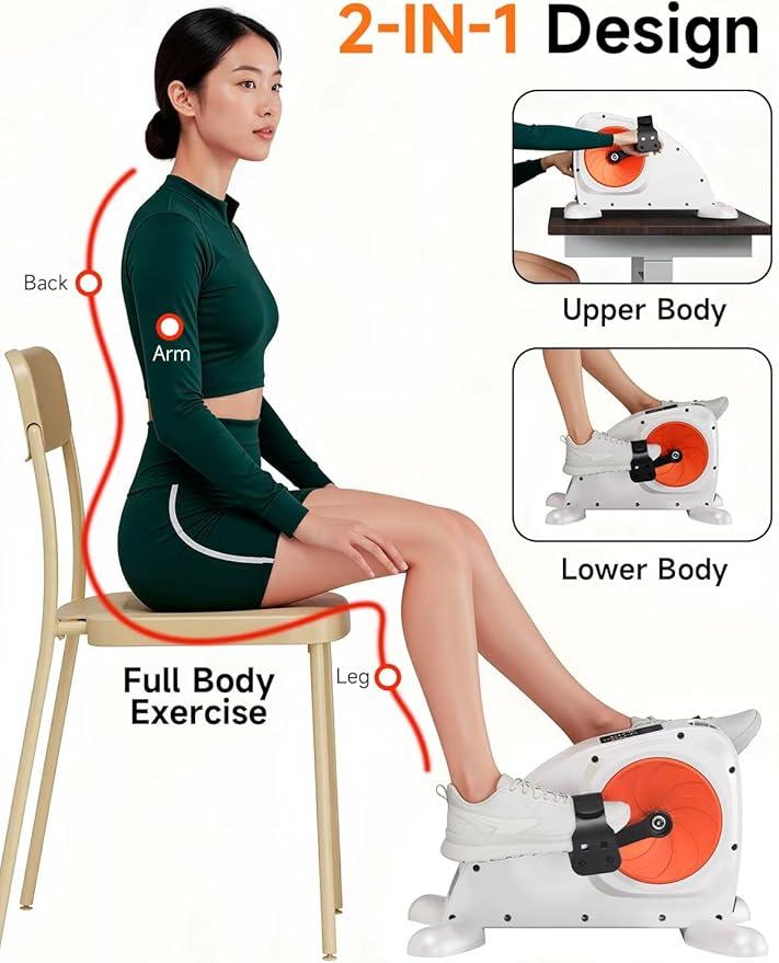 Under Desk Exercise Bike, Mini Exercise Bike Electric Pedal Exerciser for Seniors & Leg/Arm Fitness,12 Adjustable Speeds & LCD Display, Foot Exerciser for Physical Therapy, Exercise Bike for Seniors