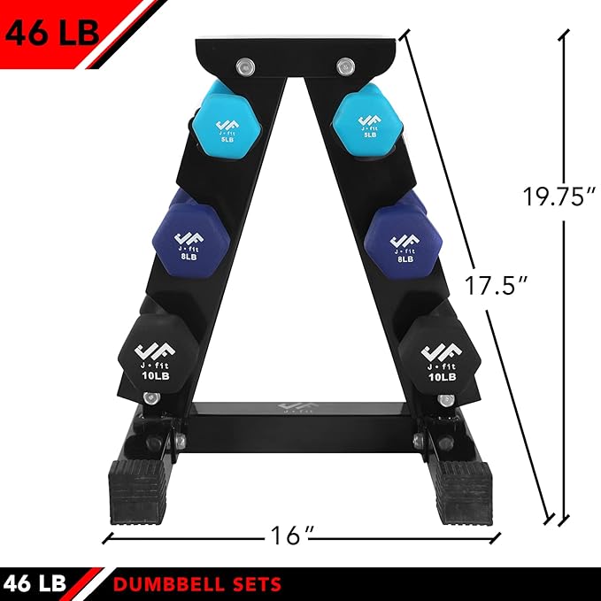 JFIT Dumbbell Pairs or Sets – Neoprene & Vinyl Coated Hand Weights for Home Gym, Strength Training, Aerobics, Cardio Exercise and Fitness