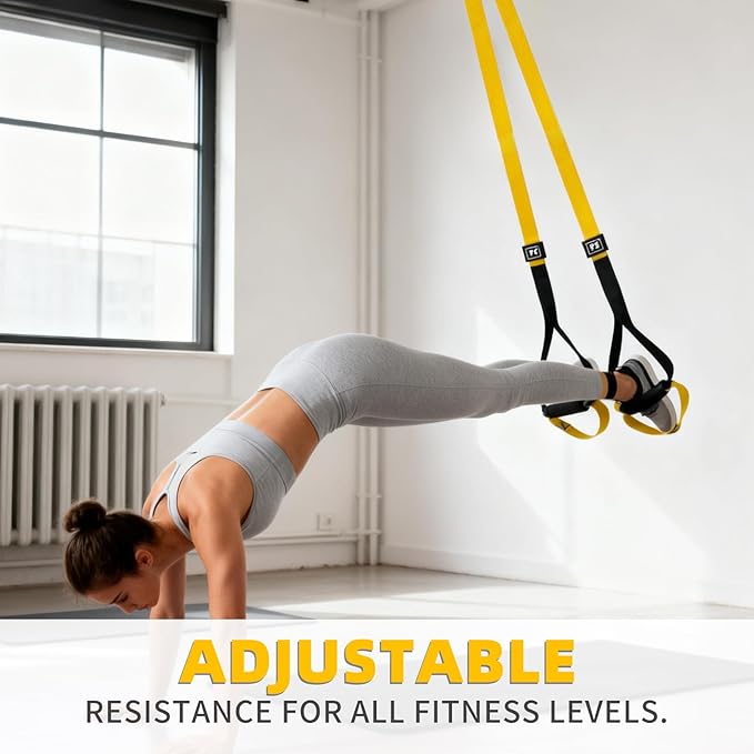 Home Suspension Straps Training Kit, Gym Bodyweight fitness All in One Workout for Full Body, with Safety Sign, Big Poster&Mess Bag