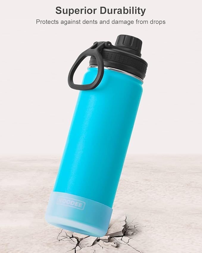 koodee Insulated Water Bottle, 22 oz Stainless Steel Double Wall Vacuum Wide Mouth Sport Bottle with Leakproof Spout Lid (Sky Blue)