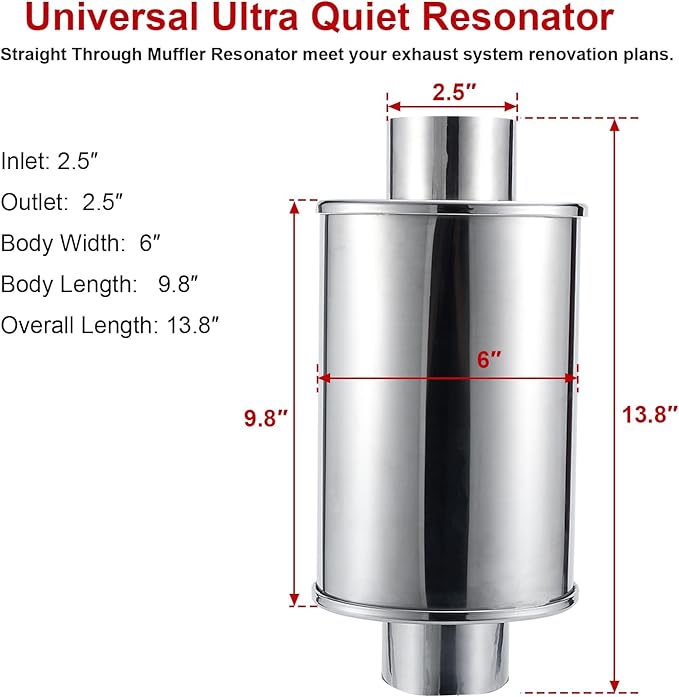 ELSHINE 2.5'' Ultra Quiet Resonator,304 Stainless Steel Exhaust Vibrant Resonator 2.5in,2.5'' Inlet & Outlet Universal Performance Muffler Resonators,silver
