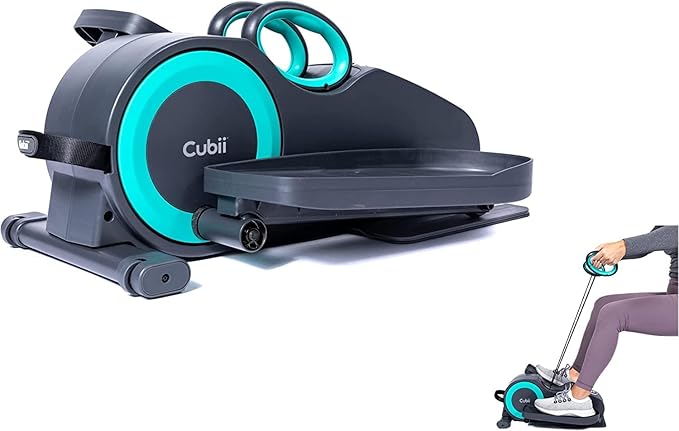 Cubii Total Body - Under Desk Seated Elliptical Pedal Exerciser with Built in Upper Body Resistance Bands, 12 Levels of Resistance, LCD Display, Whisper Quiet - Adult to Seniors
