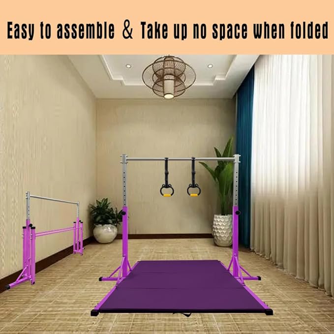 Gymnastics Kip Bar for Home Indoor Training,Horizontal Bar for Kids Girls Junior,Adjustable Arms from 3' - 5' Gym Equipment,1-4 Levels,300lbs Weight Capacity