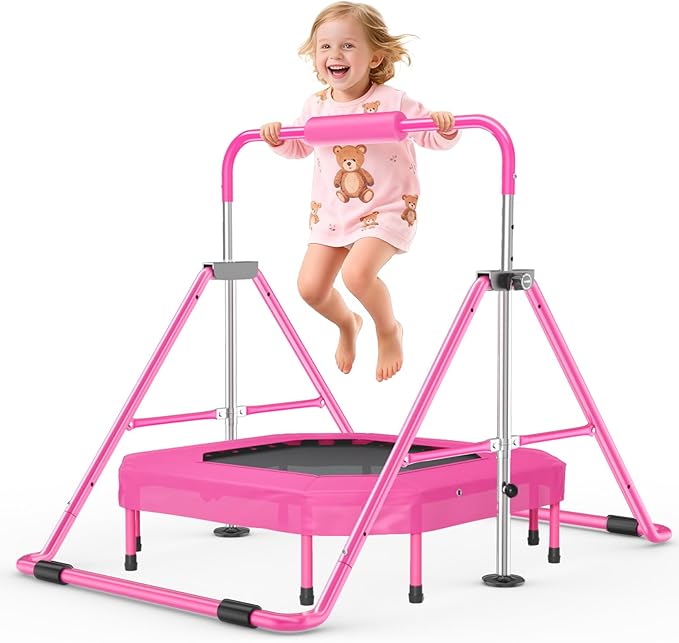 Safly Fun Foldable Gymnastics Bar for Kids, Adjustable 35"-51", Sturdy 145 lbs Capacity, Easy-to-Assemble, Gymnastics Equipment for Kids for Indoor/Outdoor Training