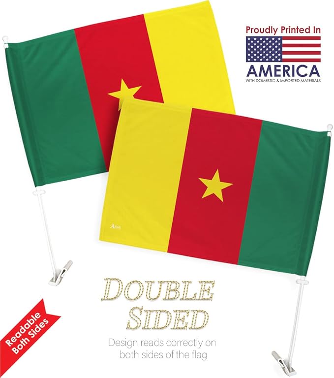 World Cup 2022 Cameroonian Car Flag Bandera para Carros De Cameroon Auto Decorations Small Banner for Window Clip Pole Accessories FIFA Sports Fans Outdoor Flags Trophy Game Soccer Gifts Made in USA