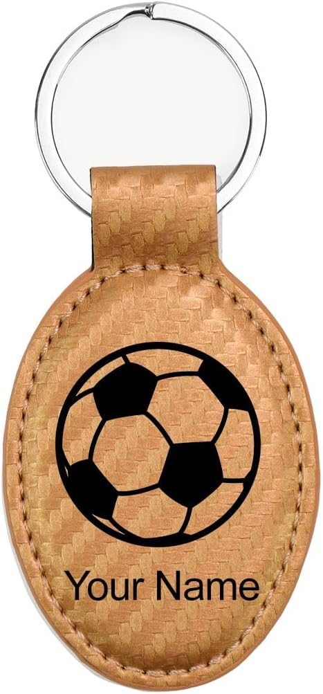 LaserGram Oval Keychain, Soccer Ball, Personalized Engraving Included
