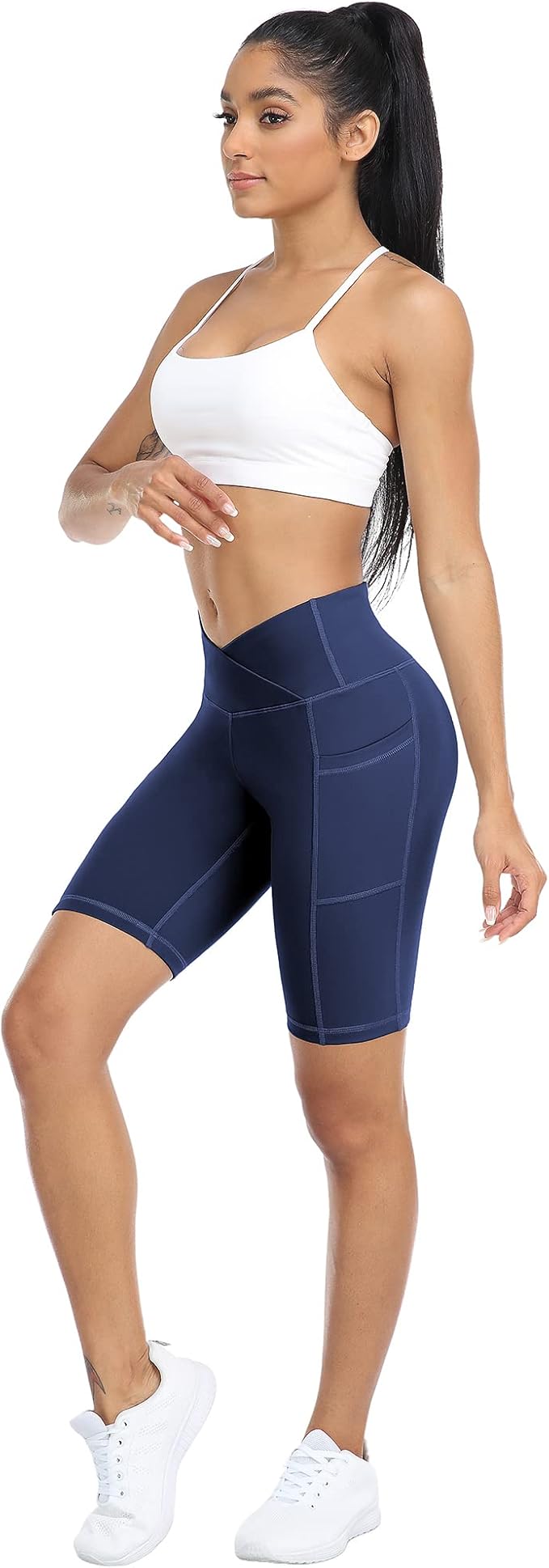 WHOUARE 4 Pack Biker Yoga Shorts with Pockets for Women,High Waisted Athletic Running Workout Gym Shorts Tummy Control
