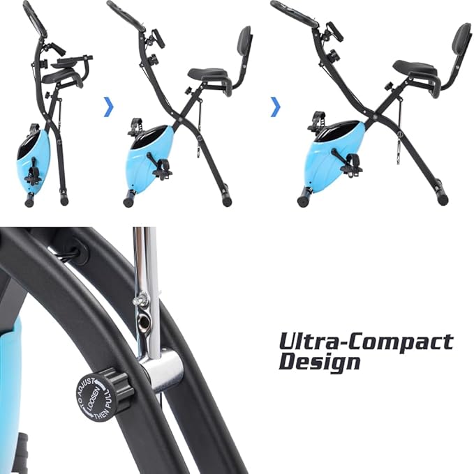 Foldable Exercise Bike with 16-Level Resistance, Upright & Recumbent Magnetic Indoor Cycling Machine for Home Workout
