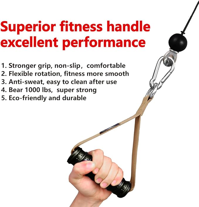 Heavy Duty Gym Exercise Handles Attachment for Cable Machine,Resistance Band,Pulley System Home Fitness Workout Equipment, with Elastic Rubber Grip and 2 Large Carabiners