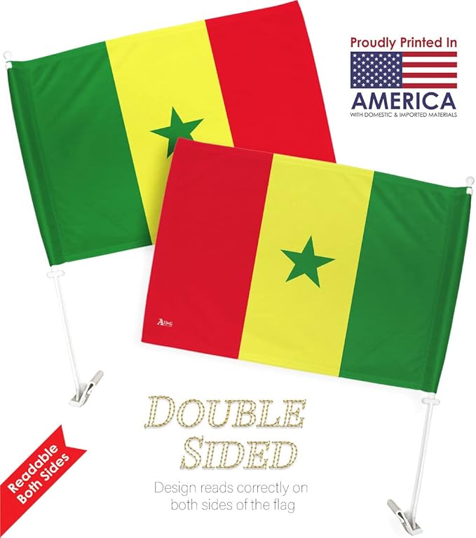 World Cup 2022 Senegalese Car Flag Bandera para Carros De Senegal Auto Decorations Small Banner for Window Clip Pole Accessories FIFA Sports Fans Outdoor Flags Game Football Soccer Gifts Made in USA