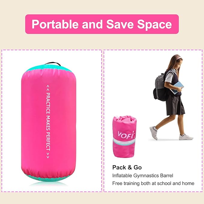 VOFiTNY Gymnastics Tumbling Equipment Air Barrel Inflatable Octagon Tumbler Roller Back-bend Trainer Cheerleading Without Pump