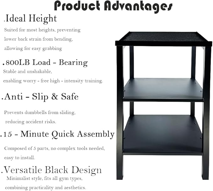 Black Heavy Duty Adjustable Dumbbell Stand & Kettlebell Stand - Adjustable Dumbbell Weight Rack, Weight Stand for Dumbbells, Weight Rack for Home Gym with Non-Slip Base, Anti-Tip Safety & Space-Saving Design