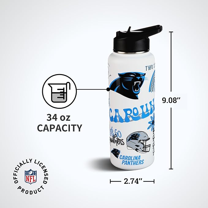 The Memory Company Officially Licensed NFL 34oz Water Bottle - Premium Stainless Steel Double-Wall Insulated, Leakproof Design
