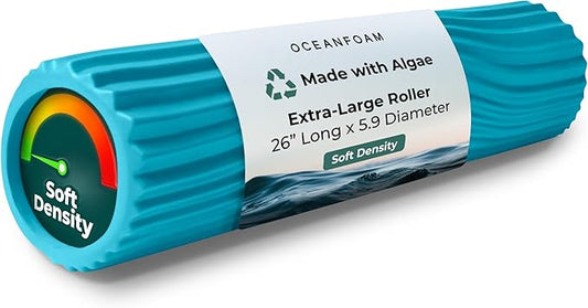 Oceanfoam Tsunami Roller (Miami Blue) - Extra-Large, 26" x 5.9" - Soft, Textured Foam Roller for Physical Therapy, Back Pain, Exercise & Stretching - Wave Textured - Yoga, Athletics, & Wellness