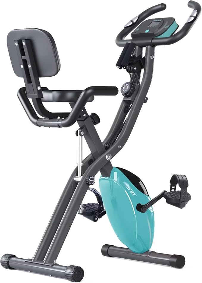 Merax Exercise Bike,Workout Bikes for Home,Folding Stationary Bikes for Home with 16-Level Magnetic Resistance, 300LBS Capacity X-Bike Indoor Exercise Equipment with Heart Rate Sensor & LCD Monitor