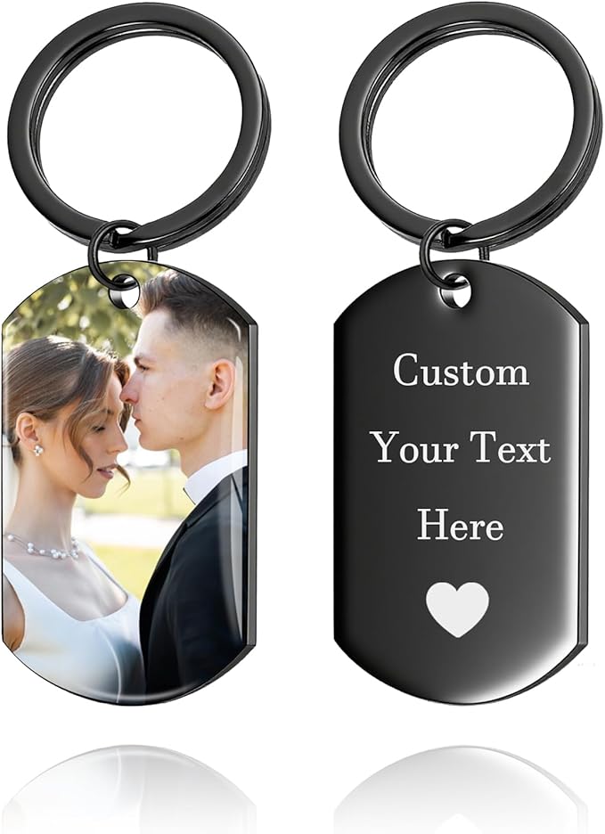 QYH Custom Keychain with Picture - Personalized Key Chain Laser Engraved Photo Text Gold Keychains Customized Gifts for Men