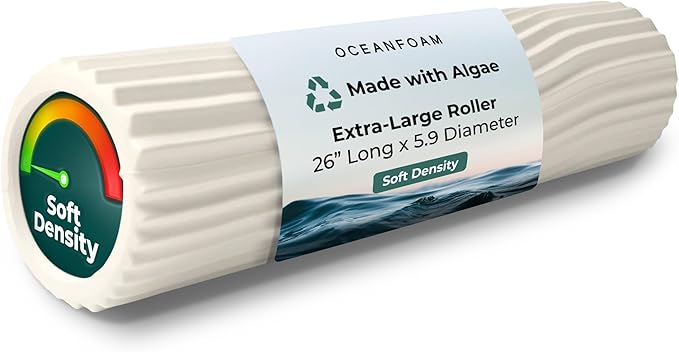 Oceanfoam Tsunami Roller (Natural) - Extra-Large, 26" x 5.9" - Soft, Textured Foam Roller for Physical Therapy, Back Pain, Exercise & Stretching - Wave Textured - Yoga, Athletics, & Wellness