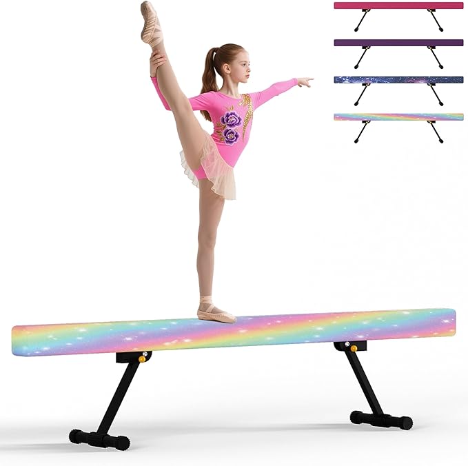 EL&IT·Wings 6ft/8ft Gymnastic Balance Beam, Adjustable High and Low Level Floor Beam - Highly Stable - Gym Practice Training Equipment for Kids Children Girls Home