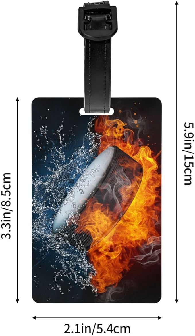 Kids Sports-Themed Luggage Tag with Hockey Pattern Printed for Boys Girls, Small Name Tag for Backpack Funny Small Id Name Identifiers Labels Suitcase Tag for Travel Bags