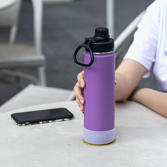 koodee Stainless Steel Water Bottle, 26 oz Double Wall Vacuum Insulsted Sports Bottle with Leakproof Spout Lid (Purple)
