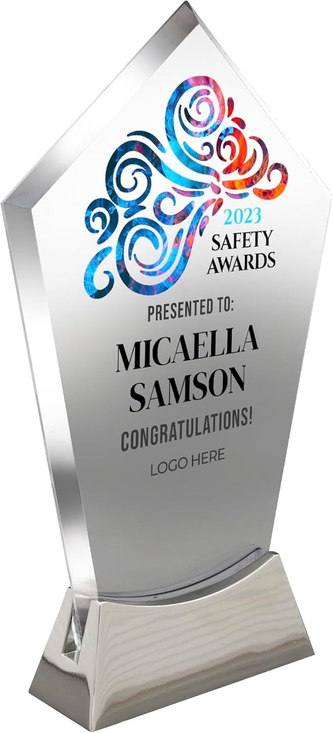 7 1/2" Personalized Glass Plaque for Awards and Trophies, Custom Award for Employee of the Month, Retirement, Leadership and Appreciation Gift J Awards (D1)