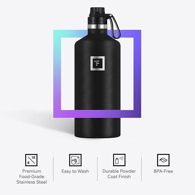 IRON °FLASK Camping & Hiking Hydration Flask with Spout, BPA-Free Insulated Stainless Steel Sports Water Bottle - 64 oz Twilight Blue