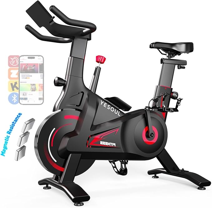 Yesoul Black Exercise Bike for Home,Smart White Cycling Bike Magnetic Stationary Bike, Low Noise Indoor Cycling Bike for Home Gym Electric Stationary Bike with Tablet Mount & Comfortable Seat Cushion for Women Apartment Workout Bike for Fitness