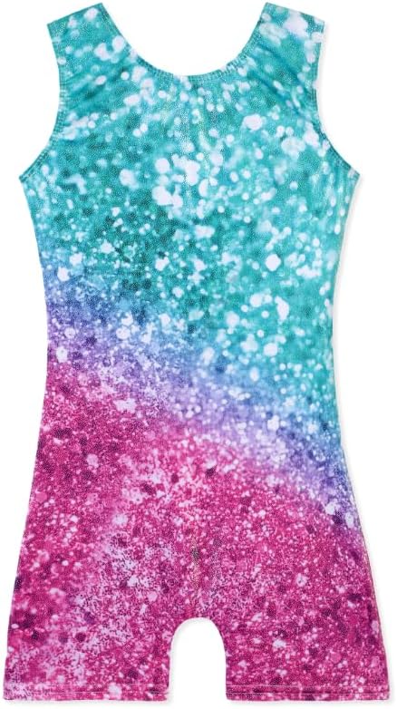 Leotards for Girls Gymnastics Toddler Dance Biketards Mermaid Unicorn Athletic Dance Wear Shiny Rainbow Blue Hotpink