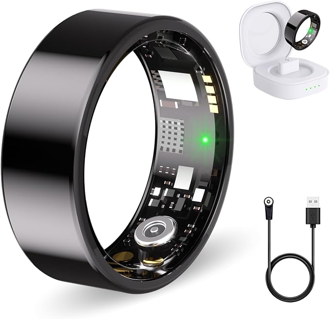 Smart Ring for Women Men Fitness Ring with Heart Rate, Blood Oxygen, Blood Pressure, Sleep Tracker, Step Tracker, IP68 Waterproof Health Ring for iOS & Android,No Subscription Fee (Black, 11#)