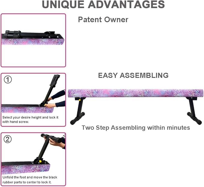 8FT Adjustable&Foldable Gymnastics Balance Beam,Home Gym Equipment,Easy Assembling and Storage,No Tool Require,for Kids Children Girls Training