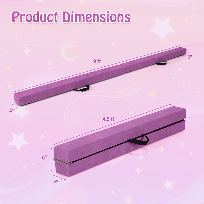 Giantex 7FT/8FT/9FT Balance Beam, Folding Gymnastics Beam w/Carry Handles, Floor Foam Gymnastics Equipment for Kids, Non Slip Rubber Base for Exercise, Practice & Professional Home Training