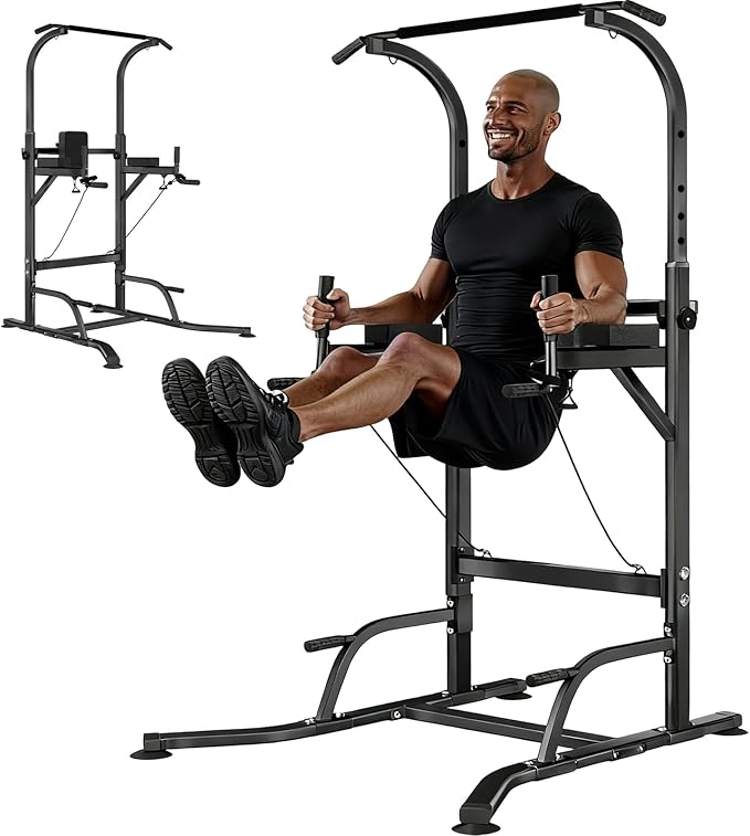 Pull Up Bar Power Tower Dip Station, Adjustable Strength Training Equipment for Home Gym Workout, Multi-Function Pull Up and Dip Bar