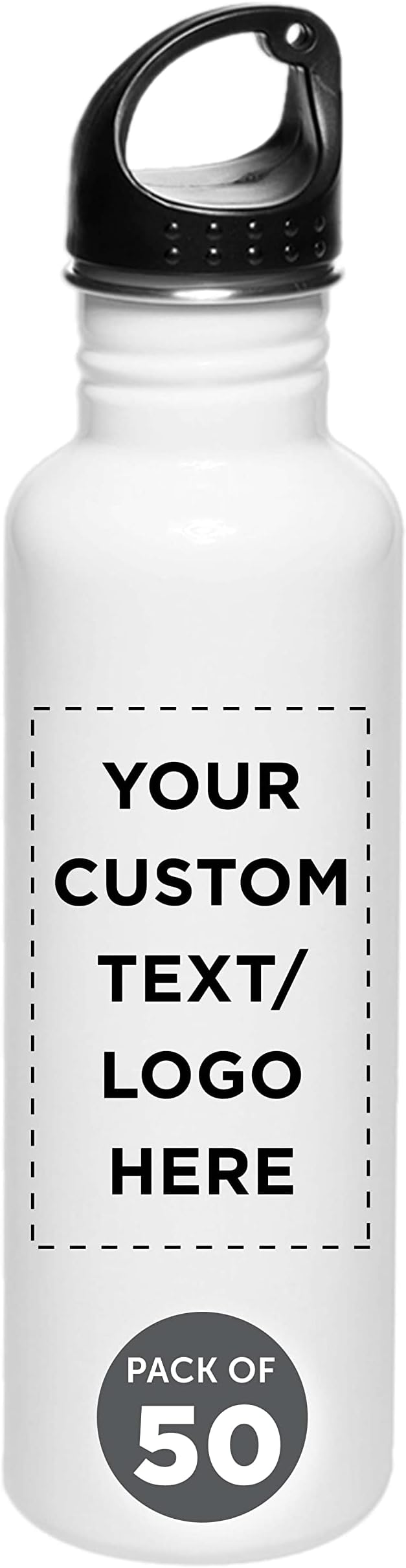 DISCOUNT PROMOS Custom Stainless Steel Water Bottles 26 oz. Set of 50, Personalized Bulk Pack - Reusable, Leak Proof, Perfect for Gym, Hiking, Camping, Outdoor Sports - White