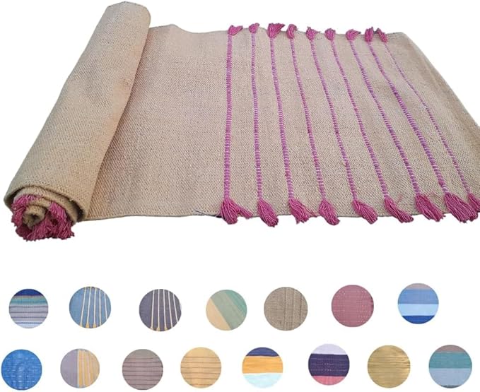 Indian Handmade100 % Organic Anti Skid Multi Colour Cotton Yoga Mat - Eco-Friendly Hand-Woven Rug - Non-Slip & Thick (24”x72”x5mm) for Hot yoga & Everyday Fitness at Home - Comfortable & Foldable Extra-Long Mat
