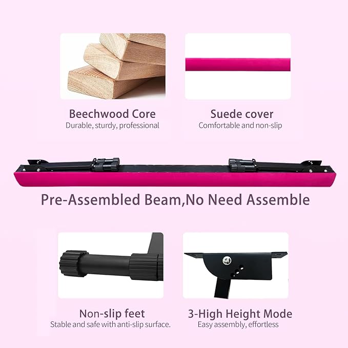8FT Adjustable&Foldable Gymnastics Balance Beam,Home Gym Equipment,Easy Assembling and Storage,No Tool Require,for Kids Children Girls Training