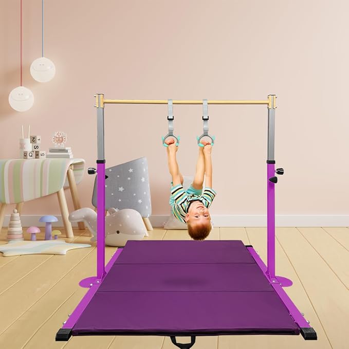GLANT Gymnastic Kip Bar,Horizontal Bar for Kids Girls Junior,3' to 5' Adjustable Height,Home Gym Equipment,Ideal for Indoor and Home Training,1-4 Levels,300lbs Weight Capacity