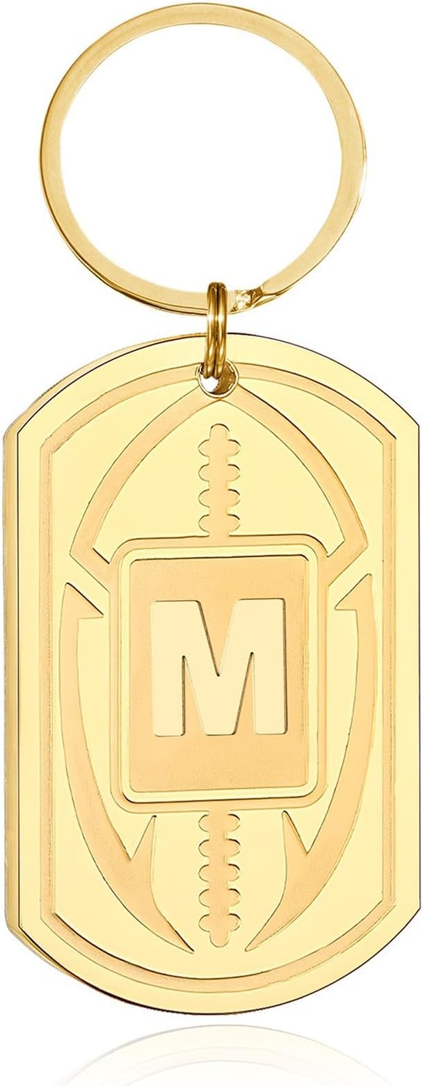 Stocking Stuffers Christmas Gift- Football Initial Keychain Gifts for Men Dog Tag Keychains for Men Him Dad