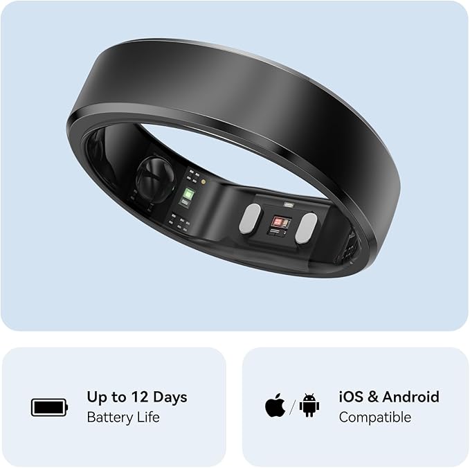 RingConn Gen 2, World’s First Smart Ring with Sleep Apnea Monitoring, No APP Subscription, 12-Day Battery Life, Stress/Heart Rate/Women's Health Tracker, Android & iOS Compatible (Black, Size 7)