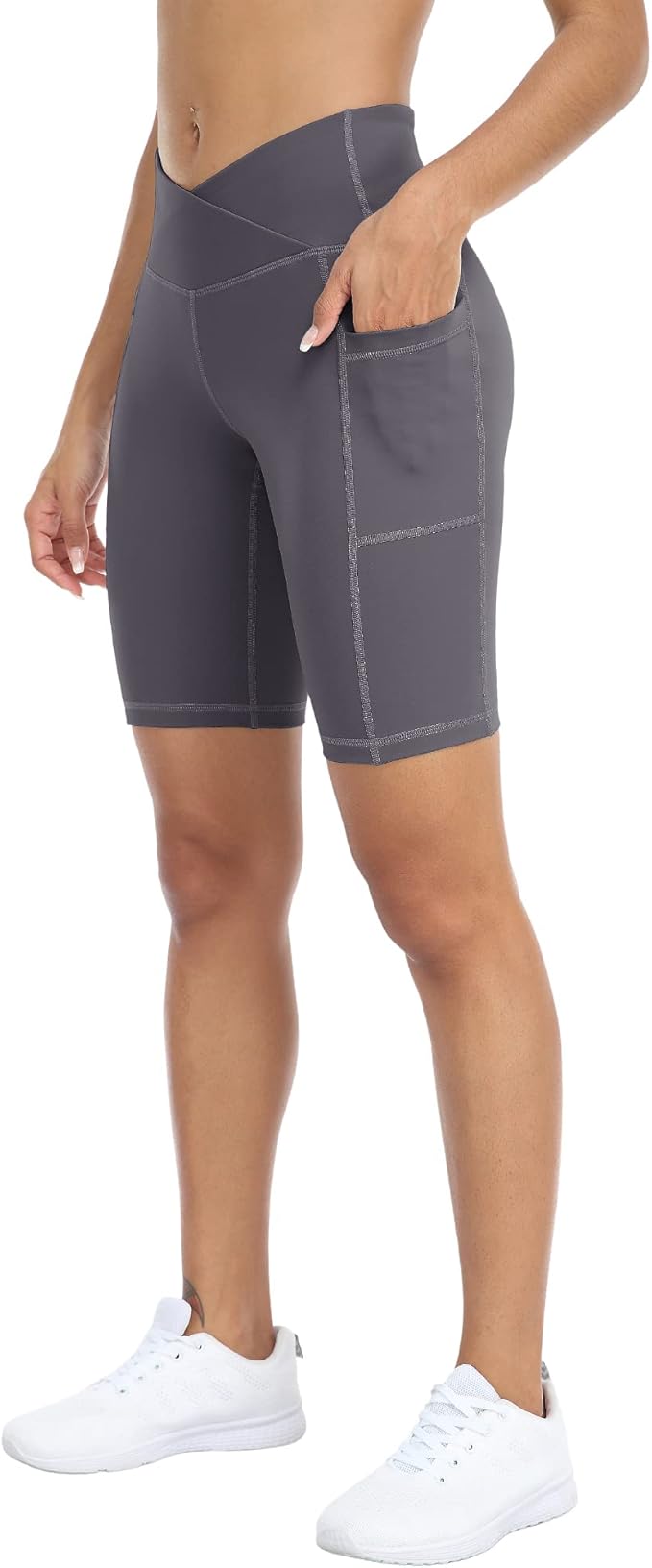 WHOUARE 4 Pack Biker Yoga Shorts with Pockets for Women,High Waisted Athletic Running Workout Gym Shorts Tummy Control